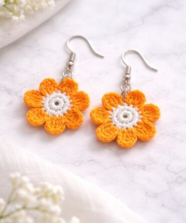 Orange Flower Crochet Earrings