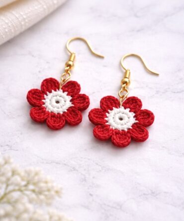 Red Flower Crochet Earrings
