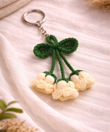 Crochet Triple Bloom Bow Keychain