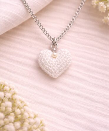 White Heart Crochet Pendant