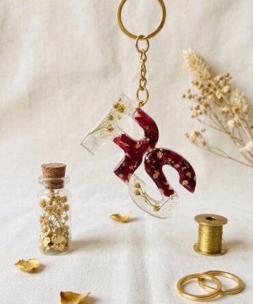 Floral Initials Resin Keychain