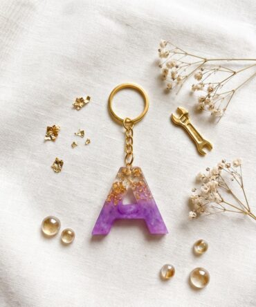 Lavender Gold Initials Resin Keychain