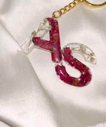 Floral Couple Initials Resin Keychain