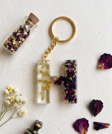 Floral Gold Initials Resin Keychain