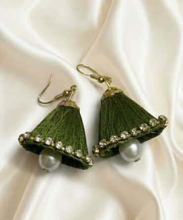 Green Thread Cone Earrings