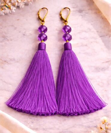 Purple Beaded Tassle Earrings