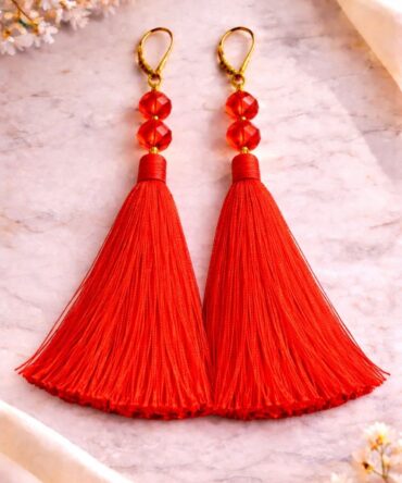 Red Beaded Tassle Earrings