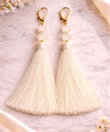 White Tassle Beaded Earrings