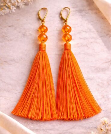 Orange Beaded Tassle Earring