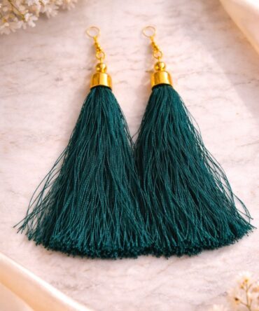 Green Tassle Earrings With Cap